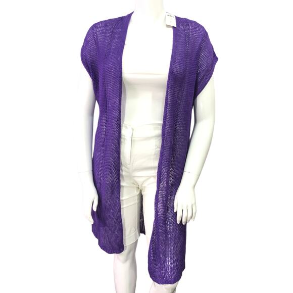 Chicos Black Label Size 1 US 8 Open Weave Cardigan Sweater Pure Purple NEW - Picture 2 of 15